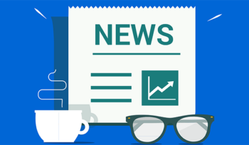 Icon of a newspaper, cup of coffee, and glasses.