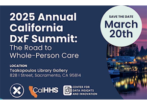 Logo for 2025 California DxF Summit: Text says: The Road to Whole-Person Care