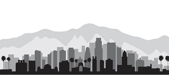 Los Angeles city skyline detailed silhouette