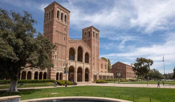 Photograph of fountain and lawn in front of Royce Hall at UCLA's campus (photo credit: UCLA)