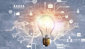 Illustration shows a glowing glass bulb