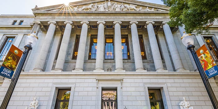 The Stanley Mosk Library and Courts Building housing the Court of Appeal, Third Appellate District and the California State Library